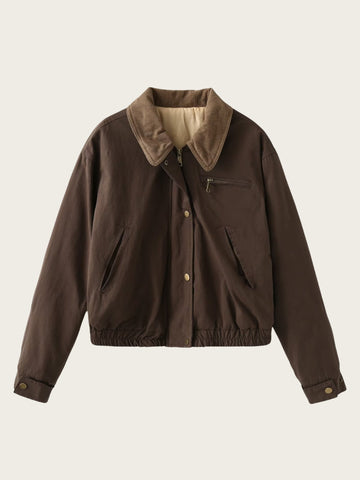 Blouson confortable col velours côtelé fermeture éclair