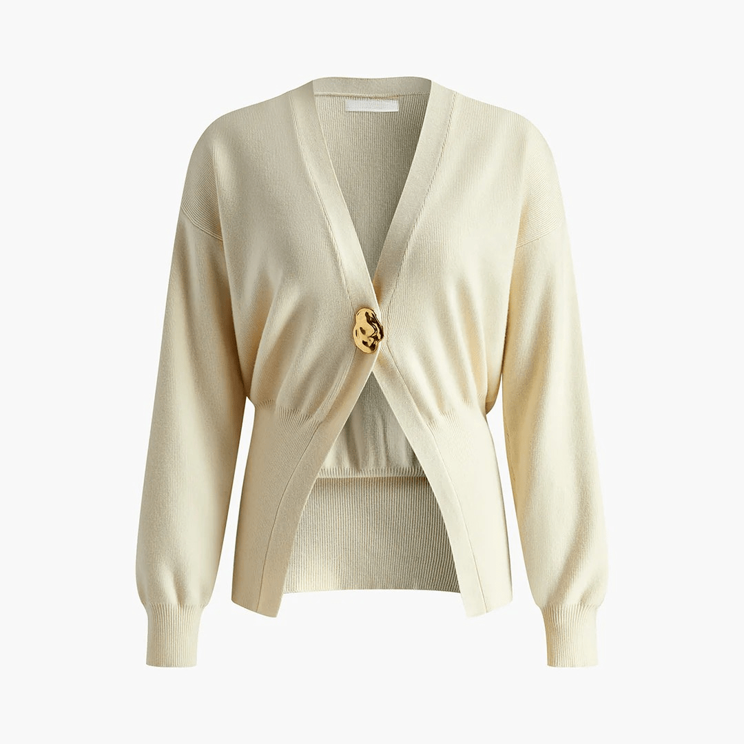 Cardigan élégant en maille fine avec bouton décoratif