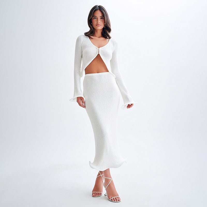 Strick-2-Teiler mit Wellensaum & Kurzcardigan - IdealeKleiden