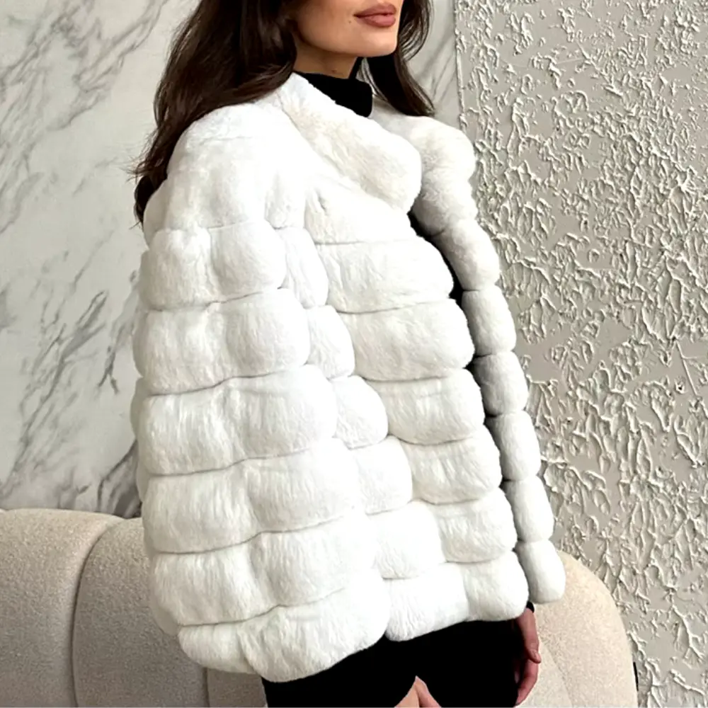 Faux Fur Mantel Damen Elegant Lang - IdealeKleiden