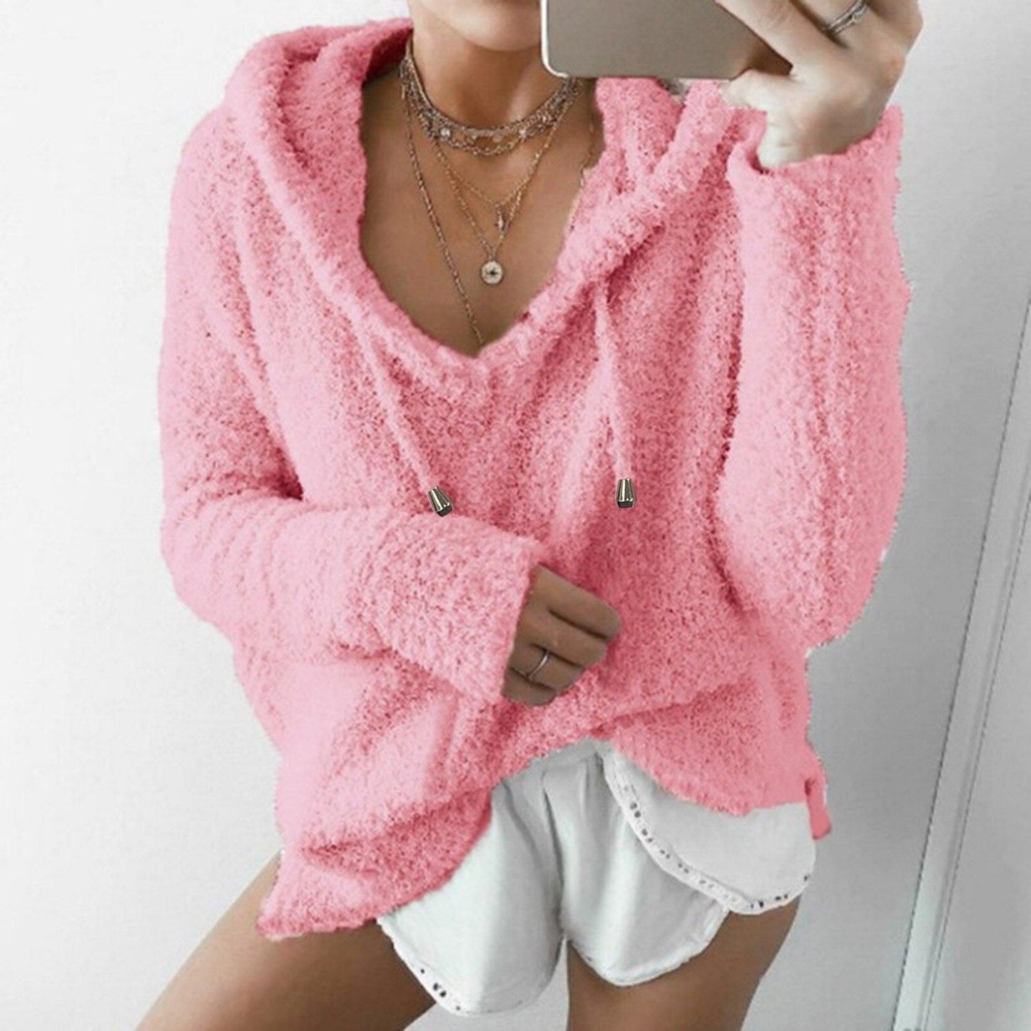 Sweat-vest douillet à capuche en Teddy pour femme