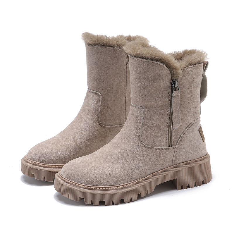 Bottes femme élégantes - Daim - Doublure fausse fourrure - Semelle chunky