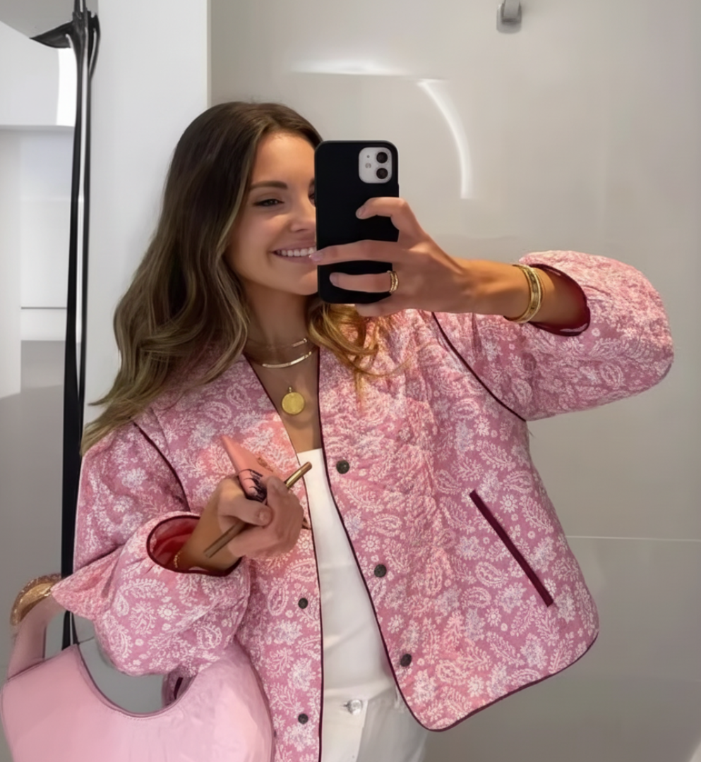 Veste femme matelassée à motifs floraux et boutons