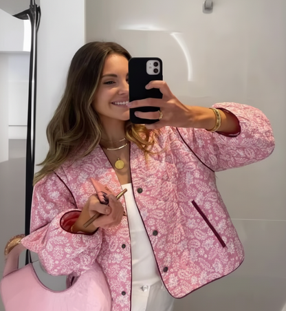 Veste femme matelassée à motifs floraux et boutons