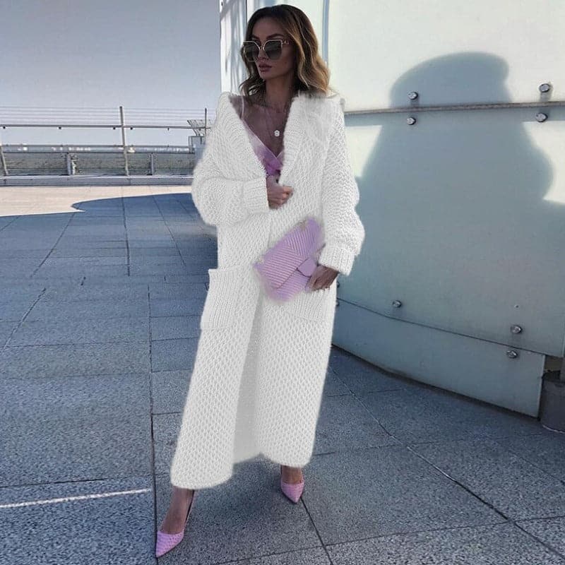 Long cardigan en maille ouvert avec grandes poches