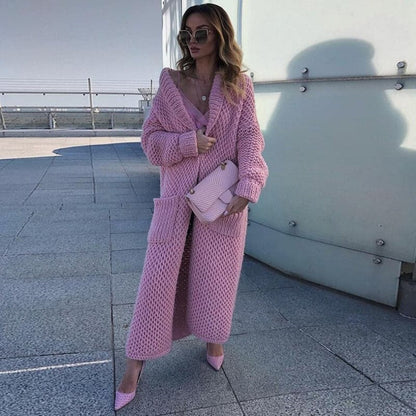 Long cardigan en maille ouvert avec grandes poches