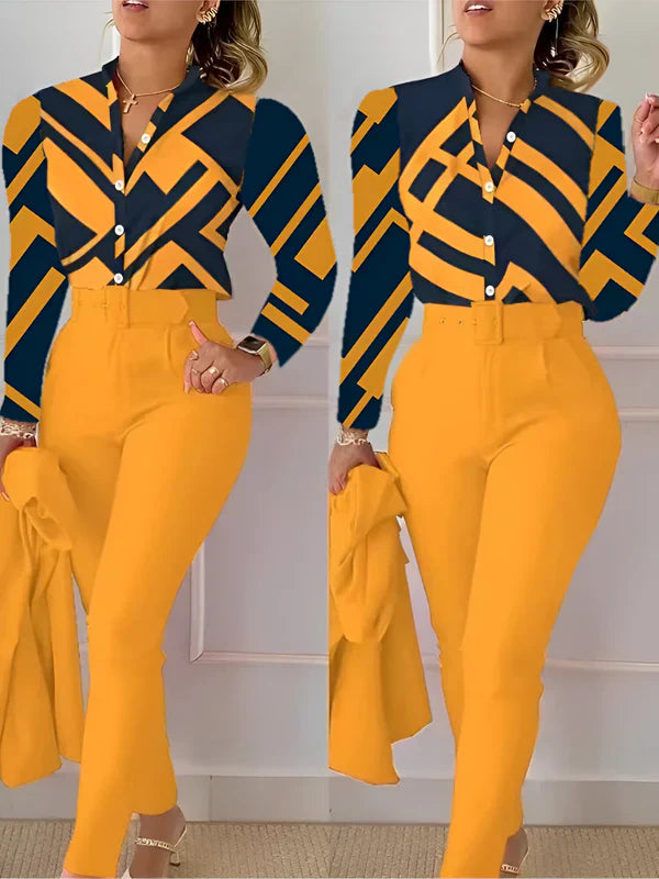 Haut de femme col en V avec pantalon taille haute