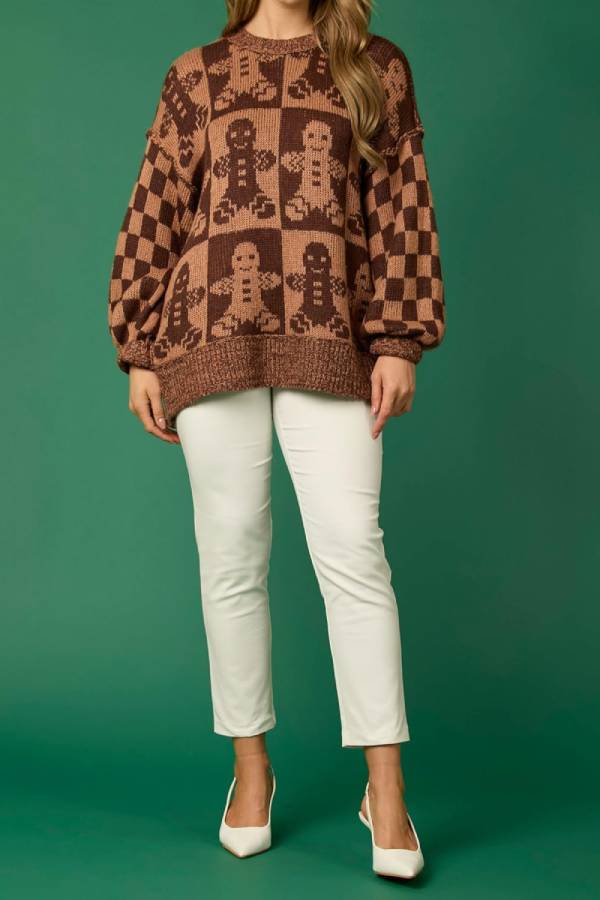 Weihnachtsmann Pullover Lockere Strickware Rundhals Langarm - IdealeKleiden