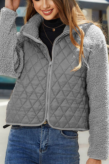 Blouson en cuir pour femme, manches longues, fermeture éclair