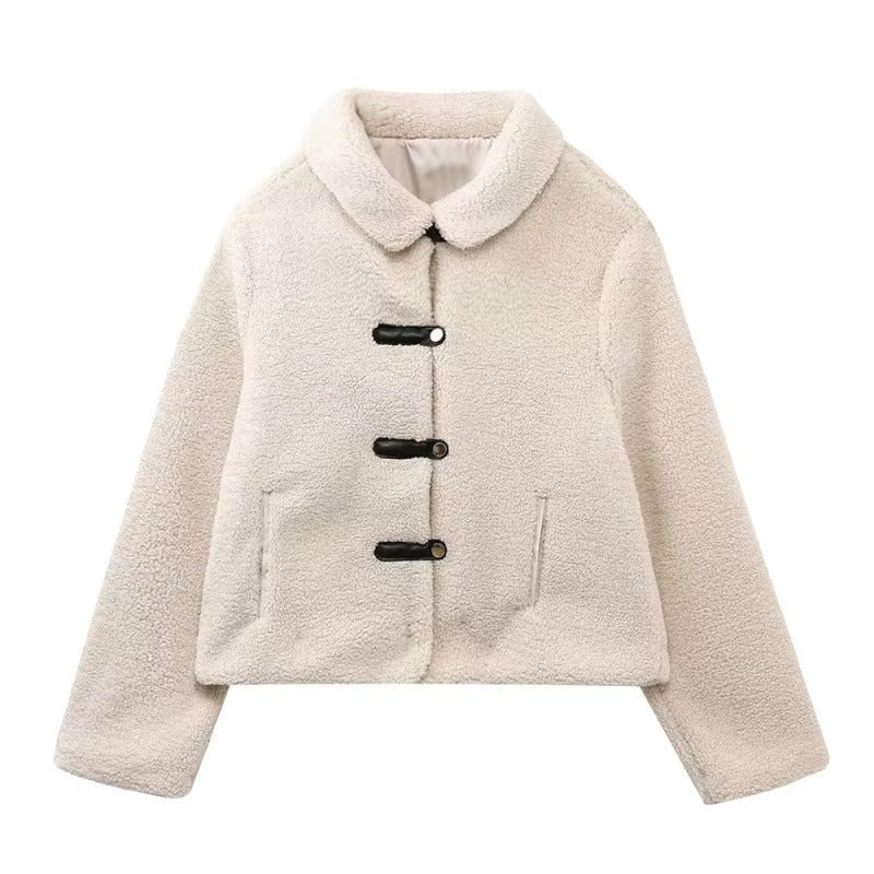 Teddyjacke Damen Warm Weich Knöpfe - IdealeKleiden