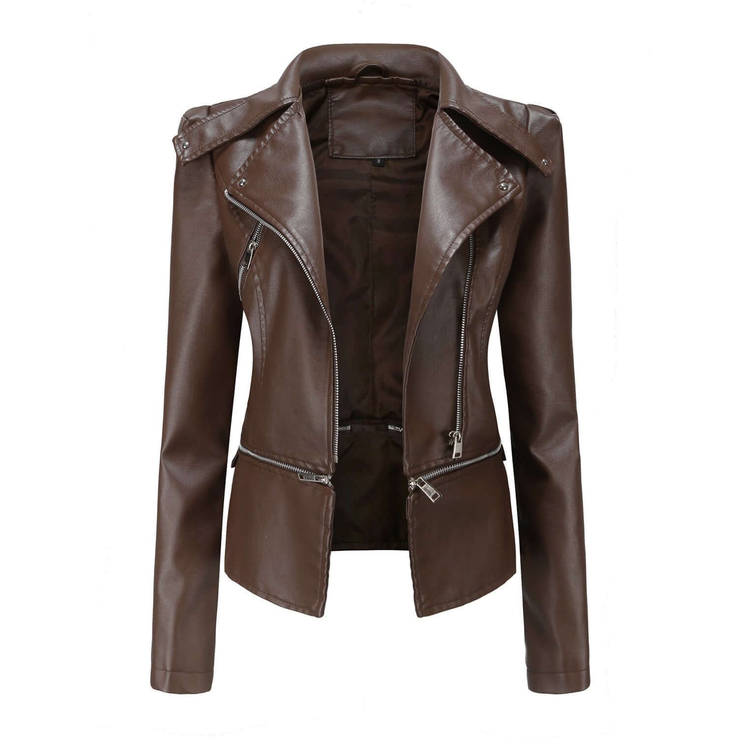 Blouson moto femme slim fit en cuir synthétique