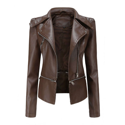Blouson moto femme slim fit en cuir synthétique