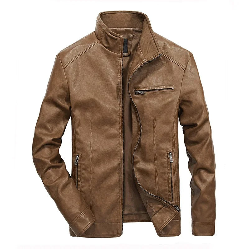Blouson en cuir pour homme, fermeture éclair, modèle printemps