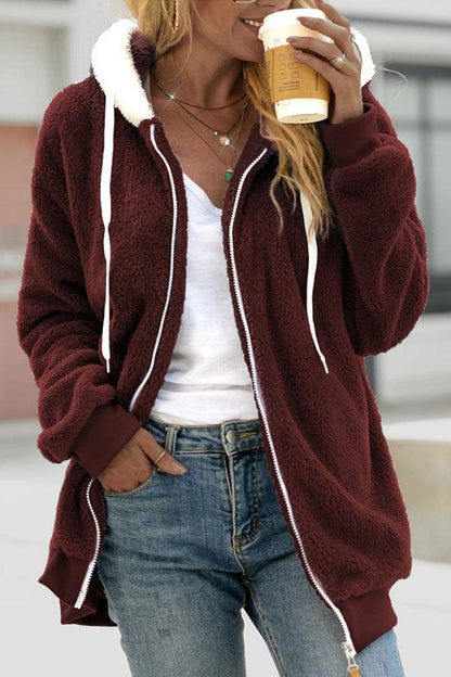 Veste à capuche douce en peluche zippée pour femme