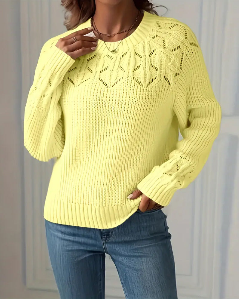 Robe élégante Col rond Manches longues Broderie ajourée