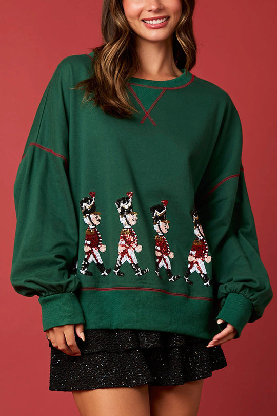 Sweat-shirt de Noël à manches longues avec sequins rouge