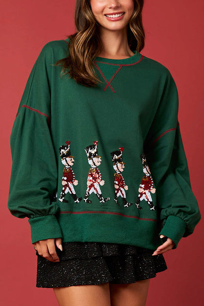 Sweat-shirt de Noël à manches longues avec sequins rouge