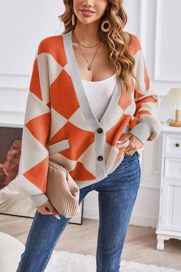 Cardigan en maille Géométrique Patchwork Moderne Décontracté