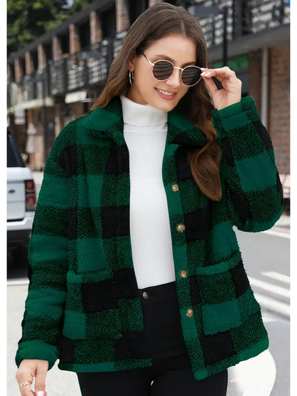 Manteau Teddy Femme en Polaire Carreaux