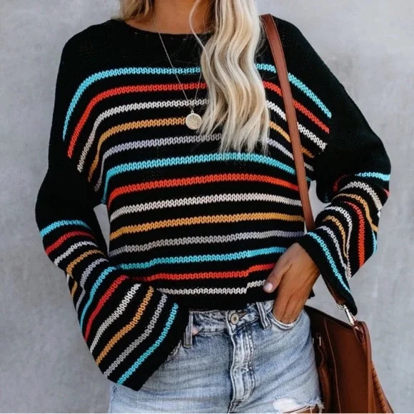 Pull en maille tendance col en V rayé