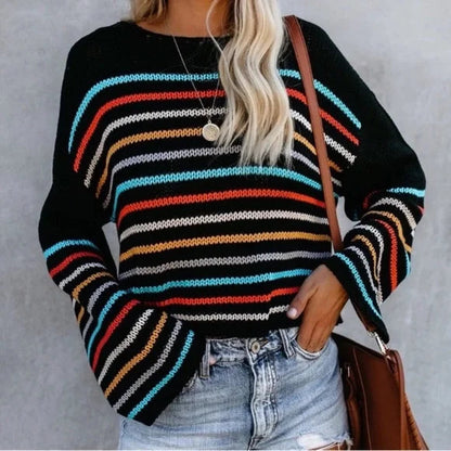 Pull en maille tendance col en V rayé