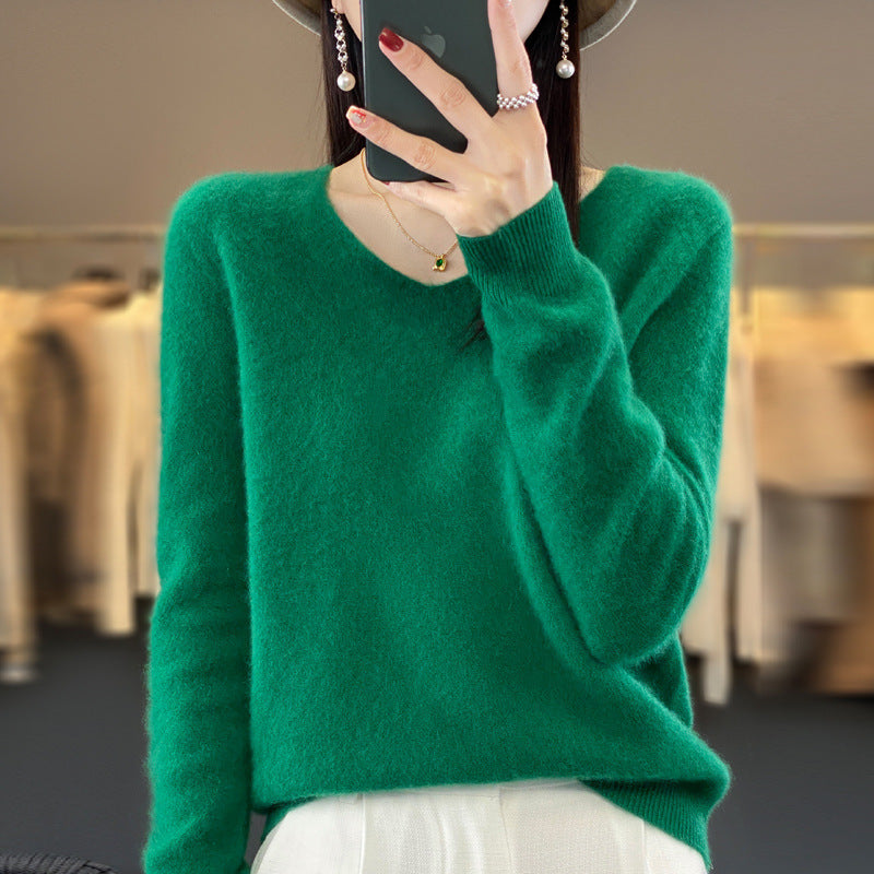 Pull confortable pour femme col en V chaud hiver