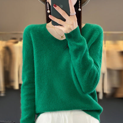 Pull confortable pour femme col en V chaud hiver