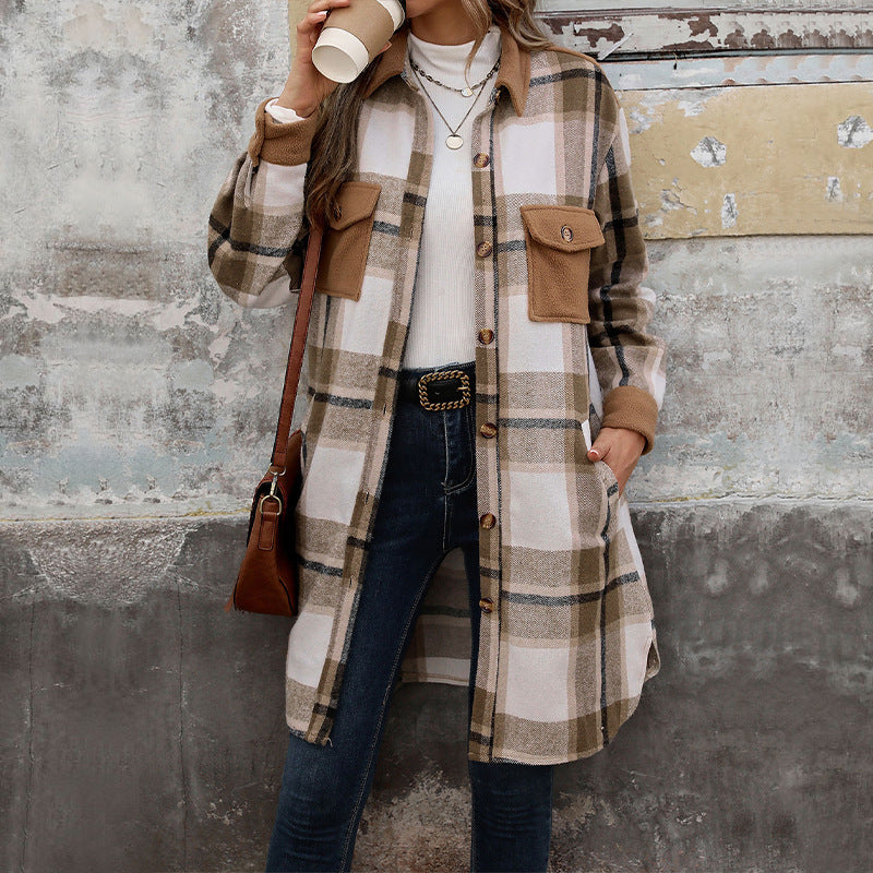 Veste à carreaux à manches longues pour femme