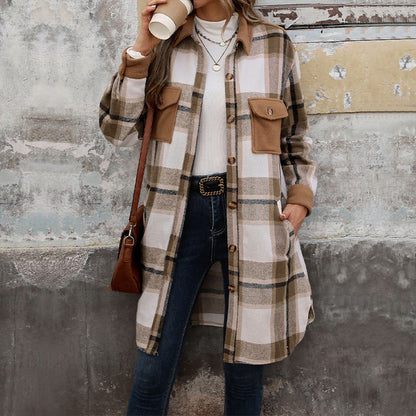 Veste à carreaux à manches longues pour femme