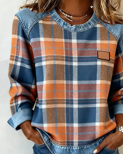 Sweat-shirt mode à motif patchwork à carreaux