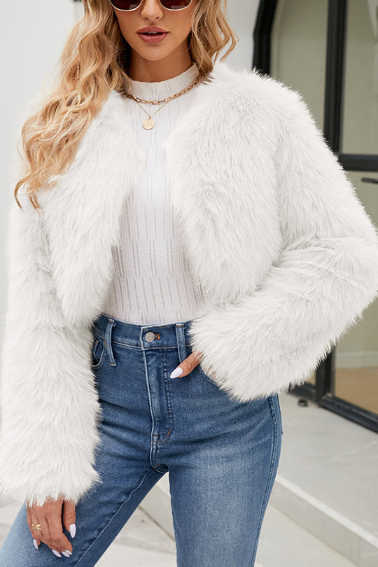 Lange Ärmel Kurze Lässige Kunstpelzjacke → Veste en fausse fourrure Tendance Manches longues Décontracté