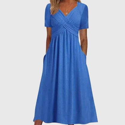 Robe longue pour femme à col en V, robe d'été