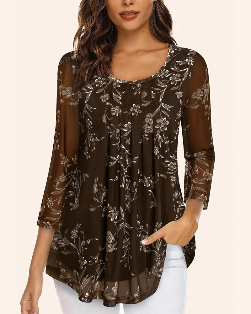 Robe d'été Col rond Plissée Imprimé floral