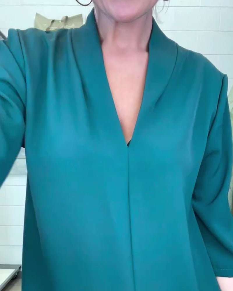 Elegantes Kleid Mit V-Ausschnitt Kurzarm - IdealeKleiden