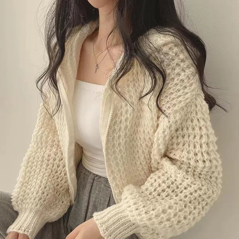 Stylisher Cardigan Kurz Kapuze Modern Details - IdealeKleiden