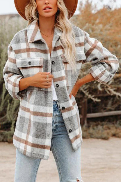 Veste à carreaux tendance pour femme avec poches pratiques
