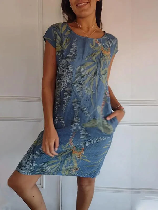 Robe pour femme col rond motif floral