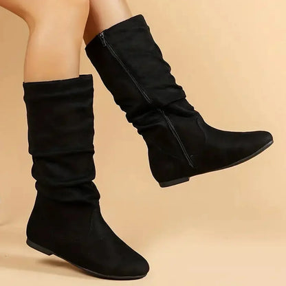Bottines hautes en daim marron avec fermeture éclair
