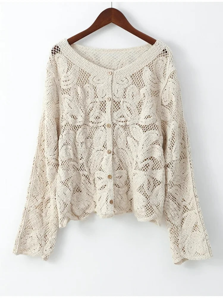 Handgefertigter Cardigan Gehäkelt Wollig - IdealeKleiden