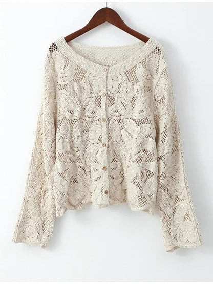 Handgefertigter Cardigan Gehäkelt Wollig - IdealeKleiden