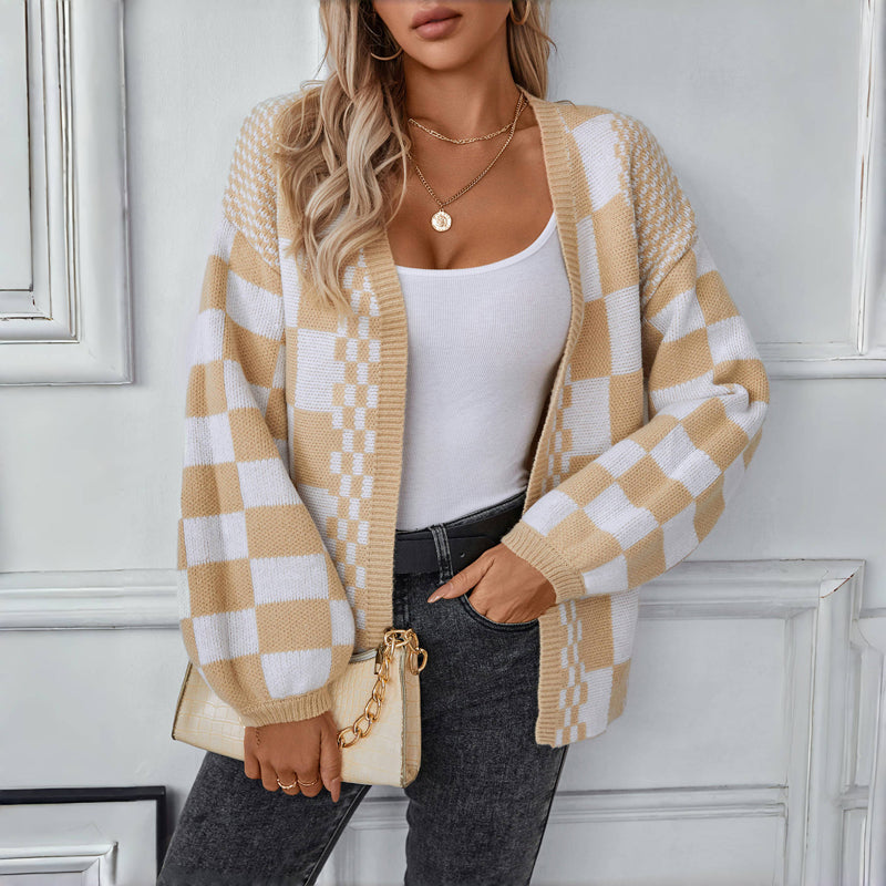 Gilet en maille femme Motif carreaux automnal