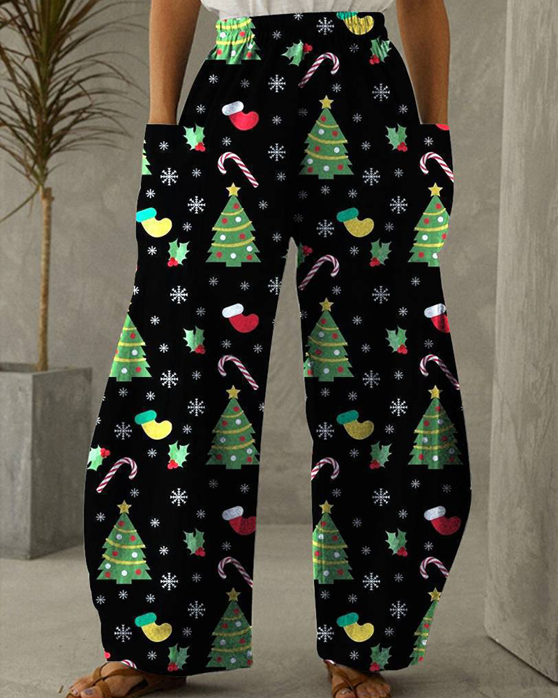 Pantalon de Noël Pantalon décontracté avec imprimé festif