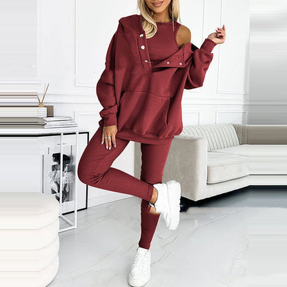 Survêtement 3 pièces pour femme, sweat à capuche et pantalon slim