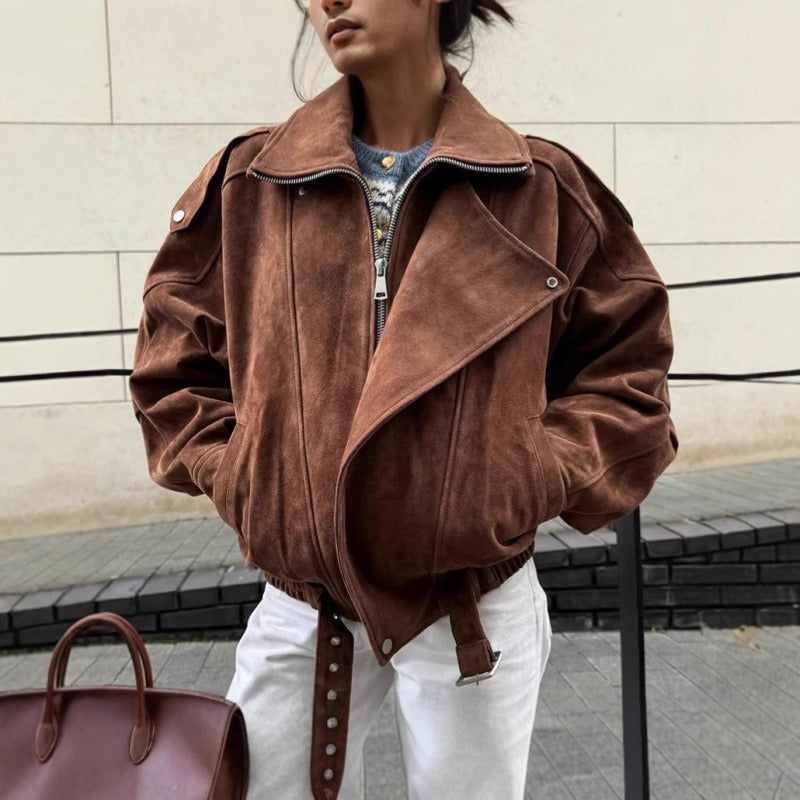 Veste oversize moderne effet daim asymétrique