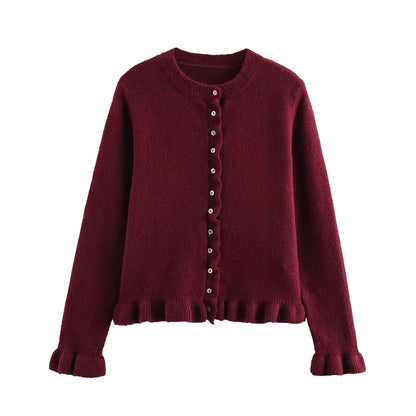 Cardigan élégant pour femme avec volants et boutons