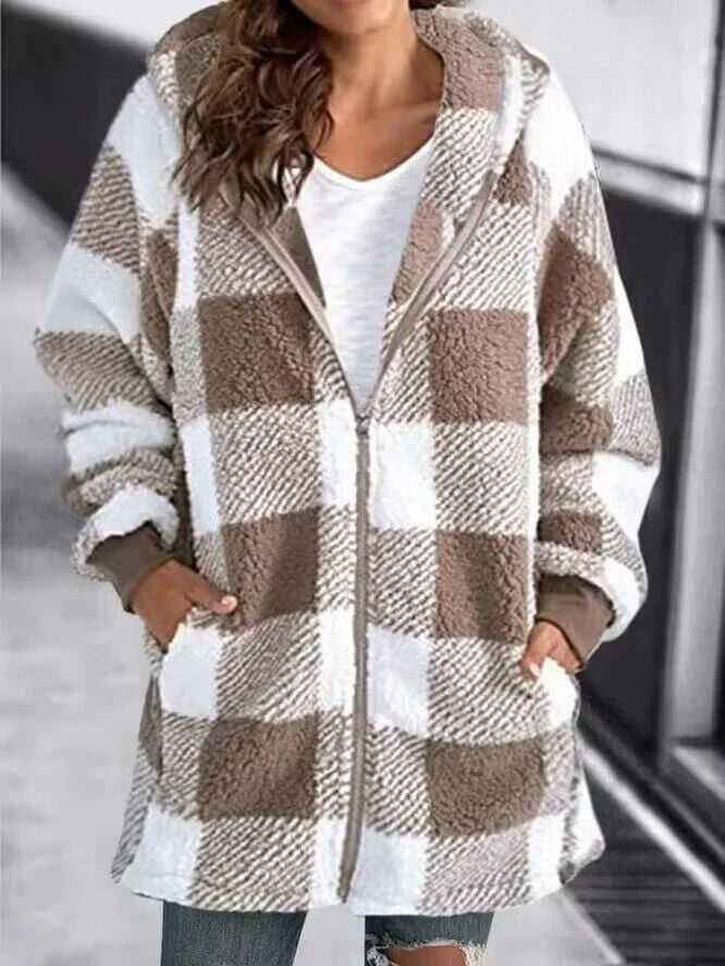 Manteau à carreaux grande taille confortable ample