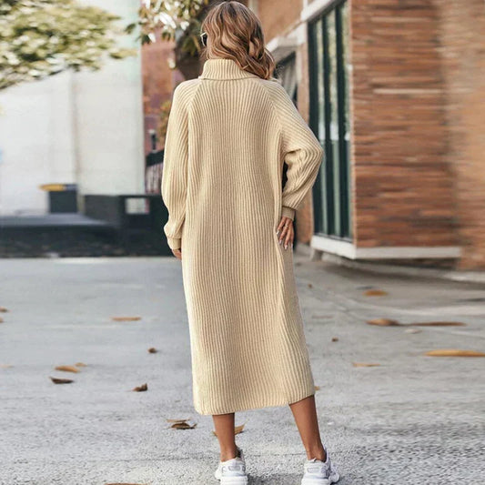 Damen Maxikleid Pullover Bequem Mit Kragen - IdealeKleiden