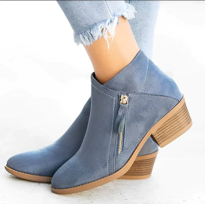 Bottes mode femme, fermeture rapide, talon épais, bout pointu