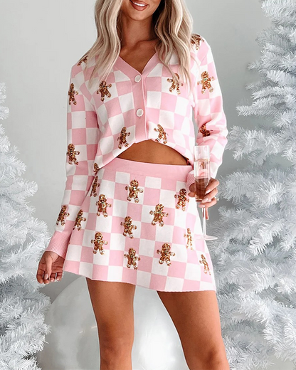 Tenue de Noël | Pull en maille, jupe courte, costume pour femme