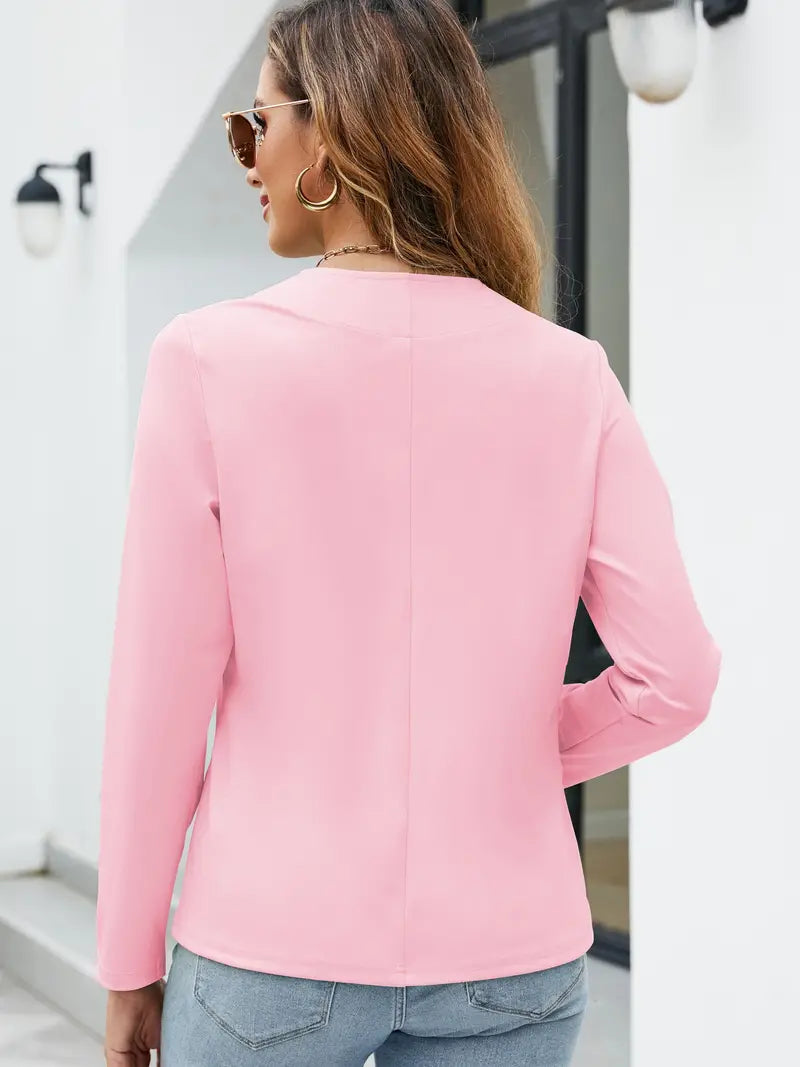 Blazer long décontracté ouvert devant pour femme
